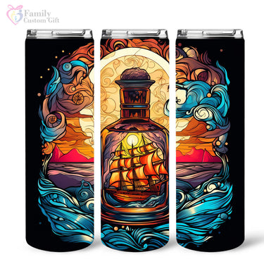 Mysterious Sailboat With Magic Rum In Stained Glass 20oz Skinny Tumbler, Rum Lover, Alcohol Tumbler, Vibrant Tumbler, Trending Tumbler